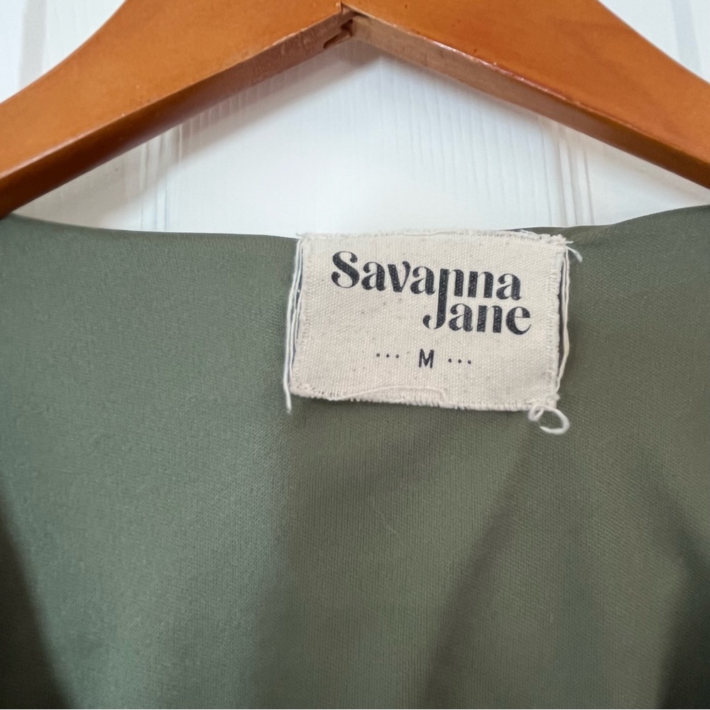 Savanna Jane Geometric Embroidered Patterned Olive Green Mini Dress Size Medium - Picture 5 of 10